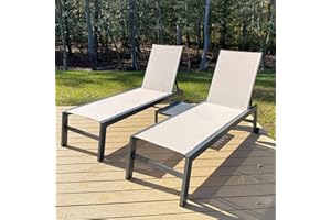 PURPLE LEAF Outdoor Chaise Lounge with Wheels for Outside 2 Pieces Aluminum Patio Lounge Chair with 5 Adjustable Position Recliner for Patio, Beach, Yard, Pool, Side Table Included, Beige