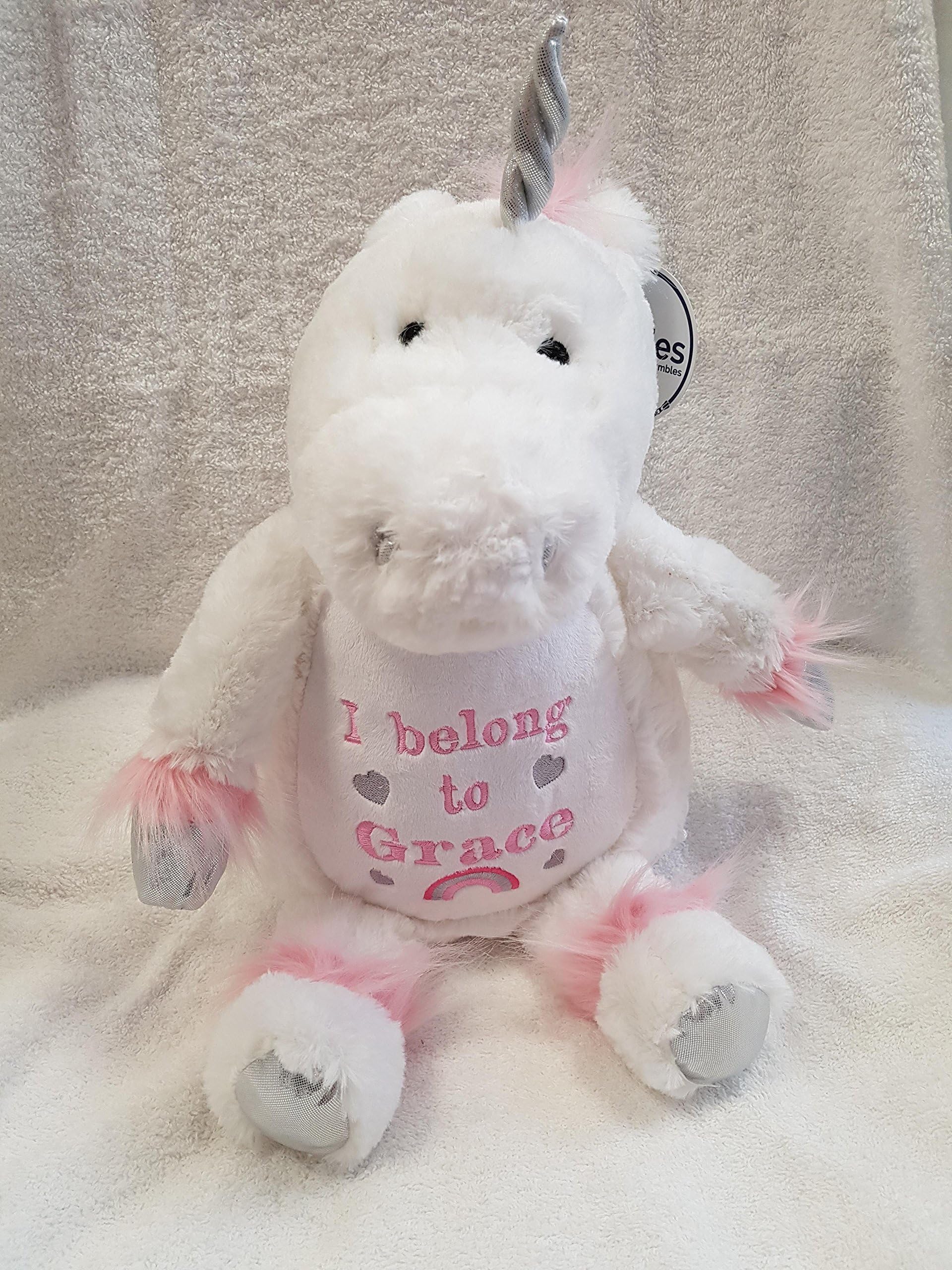 Giftsabc Personalised unicorn teddy embroidered with a name or short message rainbow and stars