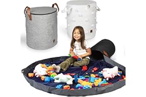 PANDA CRAFT Toy Storage Basket and Playmat - Large Toy Blanket Storage Mat with Zippers - Slide Away Canvas Bag Storage Bin - Sturdy Kids Storage Baskets & Mat - Toy Bag Play Mat For Girls & Boys, Dark Charcoal