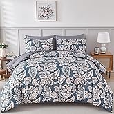 Drucon Paisley Comforter Set King, 7 Pieces Bed in a Bag Boho Comforter Bedding Soft Microfiber King Size Navy Blue Comforter with Sheet & Pillowcases