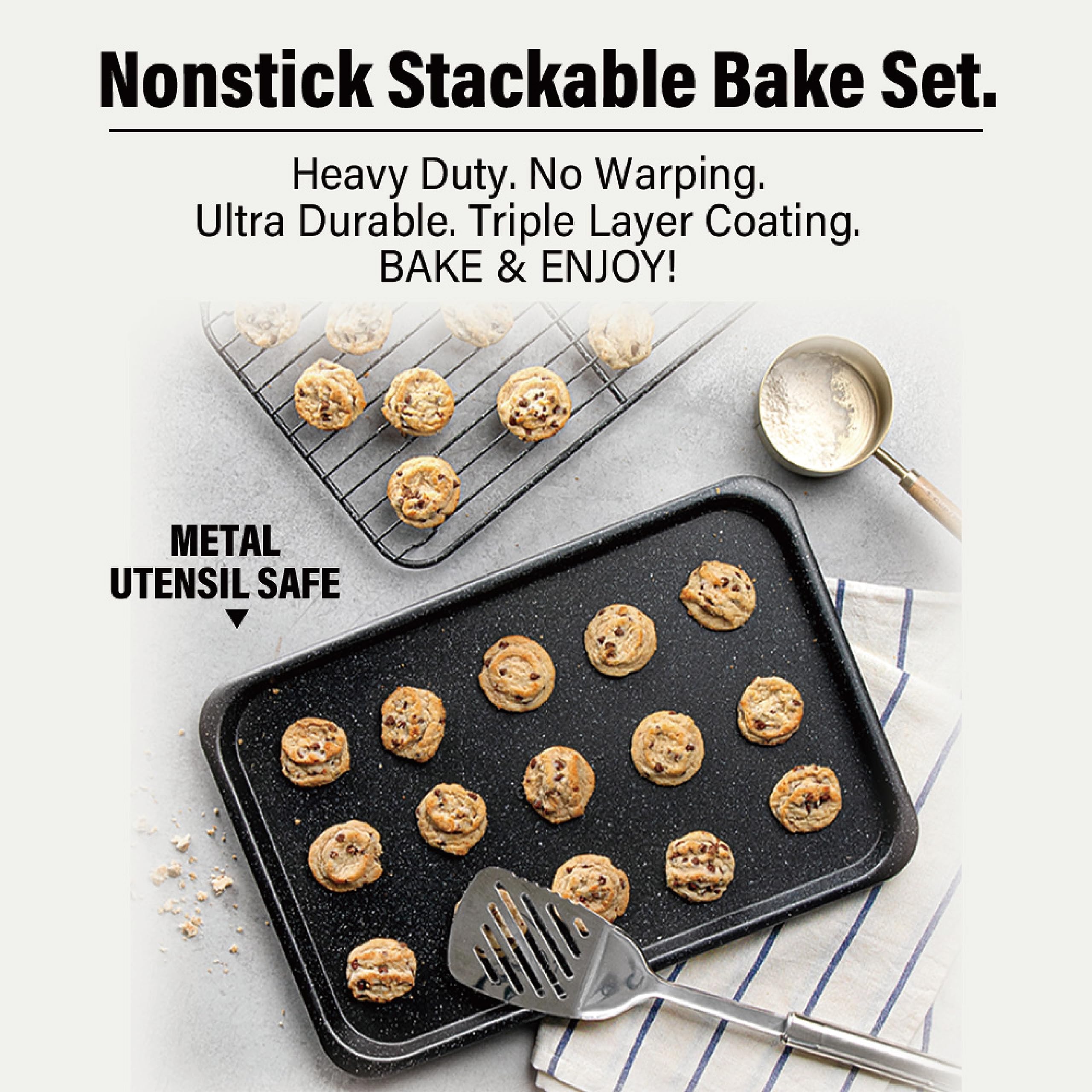 Granitestone Black 5 Pc Nonstick Bakings Pans Set With Cookie Sheet, Loaf Pan, Muffin Pan and Cake Pans, 0.8MM Gauge Alumized Steel, Bakeware Sets, Oven and Dishwasher Safe