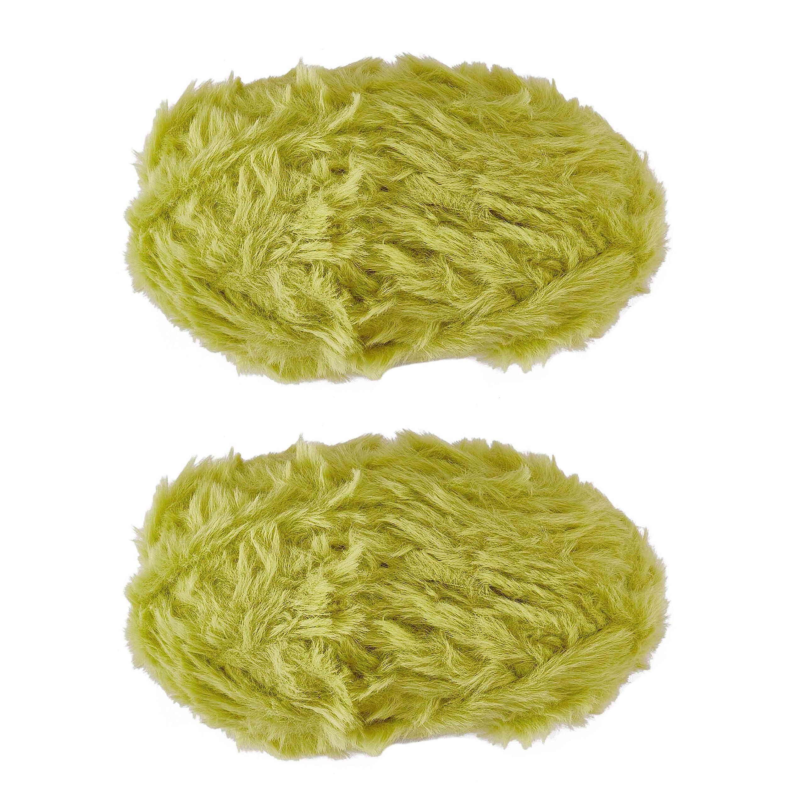 BEEFLYING 2 Roll Super Soft Fur Chunky Fluffy Faux Fur Yarn for Crochet Knit Blanket Rug Clothes - 2×30m(2×32.8yds,51g×2)-Yellow Green