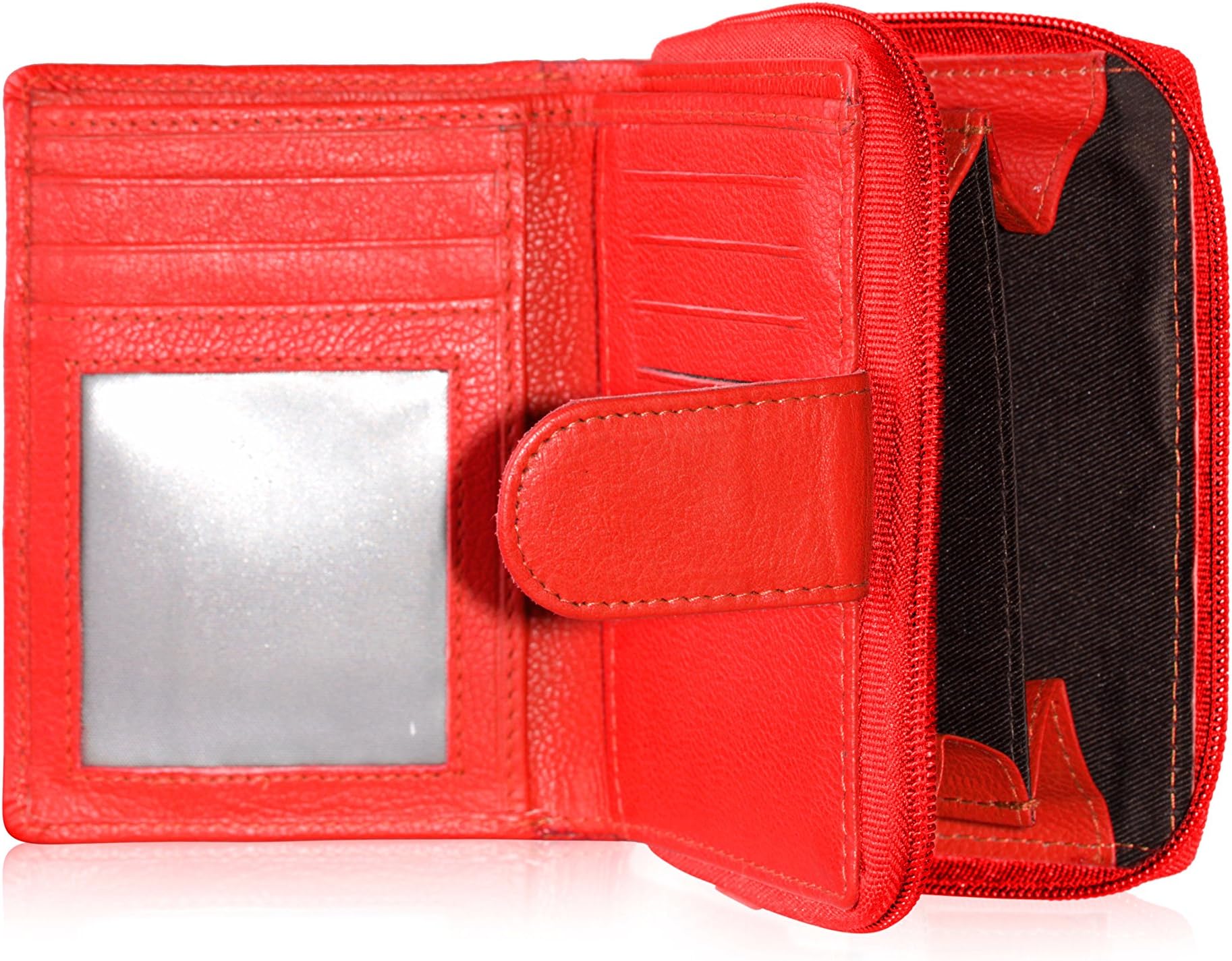 SHREYATLadies Soft Real Nappa Leather Handmade Clutch Small Purse with Multi Credit Card Wallet with Zip Up Coin Compartment (Red)