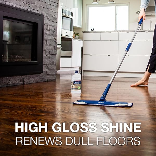 BONA HARDWOOD FLOOR POLISH – 32 FL OZ – HIGH GLOSS SHINE – POLISH FOR WOOD FLOORS – PROTECTS AND RENEWS DULL FLOORING – COVERS 500 SQ FT