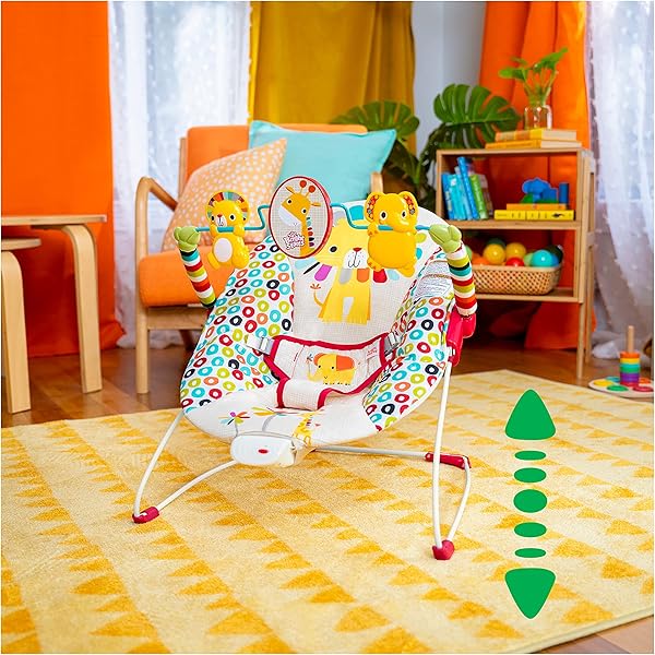 BRIGHT STARTS PORTABLE BABY BOUNCER SOOTHING VIBRATIONS INFANT SEAT WITH REMOVABLE-TOY-BAR, 0-6 MONTHS 6-20 LBS (PLAYFUL PINWHEELS)