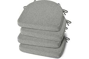Shinnwa Chair Cushion with Ties for Dining Chairs [17 x 16.5 Inches] Non Slip Kitchen Dining Chair Pad and Seat Cushion with Machine Washable Cover Set of 4 - Light Gray
