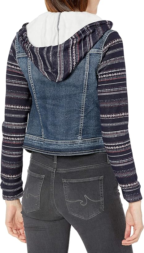 denim jacket with wool sleeves