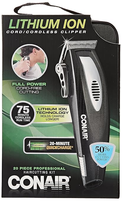 conair lithium ion cord & cordless hair clipper kit