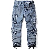 AKHIKING Men's Cargo Work Jeans Cotton Casual Ripstop Outdoor Trousers with Multi Pockets