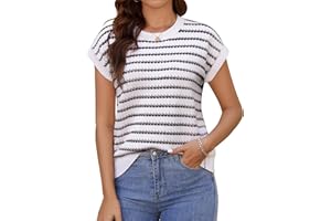 Women's Sweater Vest Striped Pullover Tank Top Raglan Sleeve Crewneck Lightweight 2026 Summer Top for Business Casual Wear