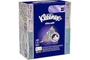 KLEENEX Ultra Soft Facial Tissue, 3-Ply, White, 8.2 inch x 8.4 inch, 75/Box, 4 Box/Pack - Packaging May Vary (Assorted color and style boxes),Pack of 4,