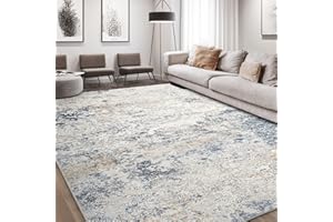 DMOYEST Area Rug Living Room Rugs - 9x12 Abstract Large Soft Indoor Washable Rug Neutral Modern Low Pile Carpet for Bedroom Dining Room Farmhouse Home Office - Beige Blue