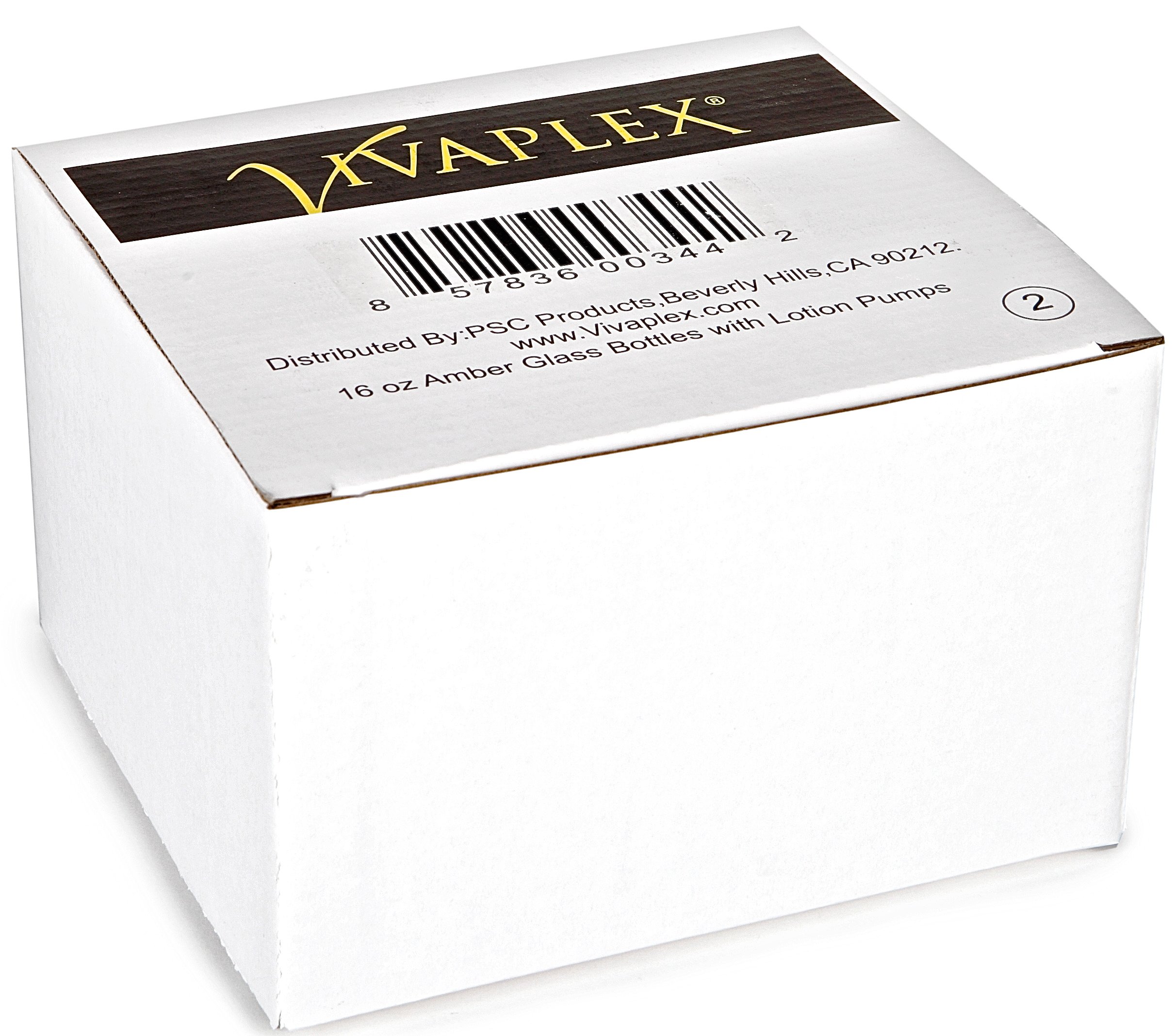 Vivaplex, 2, Large, 16 oz, Empty, Amber Glass Bottles with Black Lotion Pumps