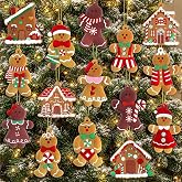 kockuu 16pcs Gingerbread Man Ornaments for Christmas Tree Decorations | 3 inch tall, soft PVC, kids unbreakable ornament, small gingerbread house figurine ornament bulk, for Xmas tree hanging decor