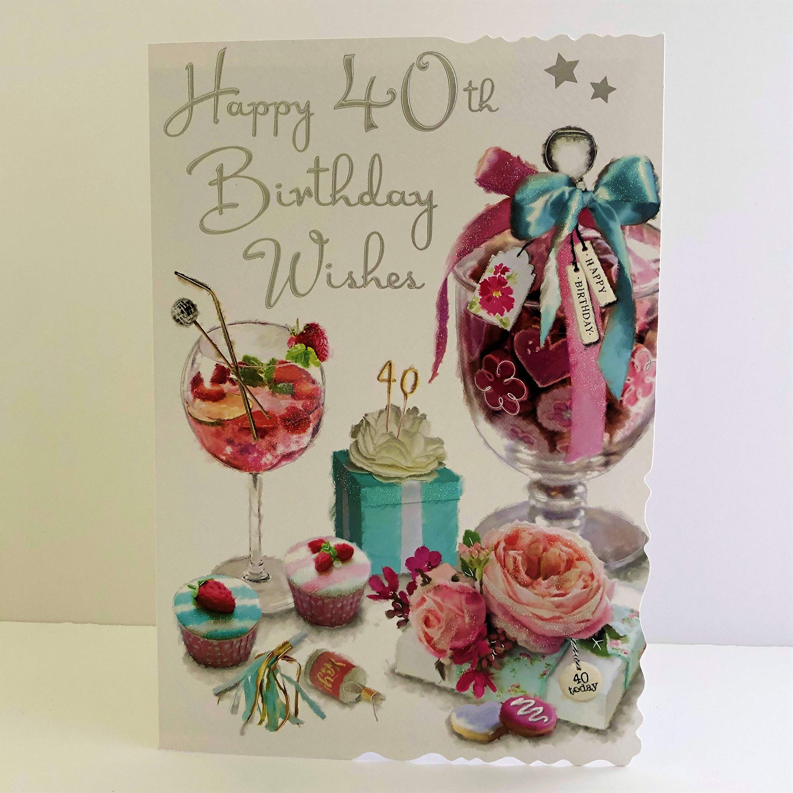 Jonny Javelin Female Age 40 40th Birthday Wishes Card - Gin Cocktail Cupcakes