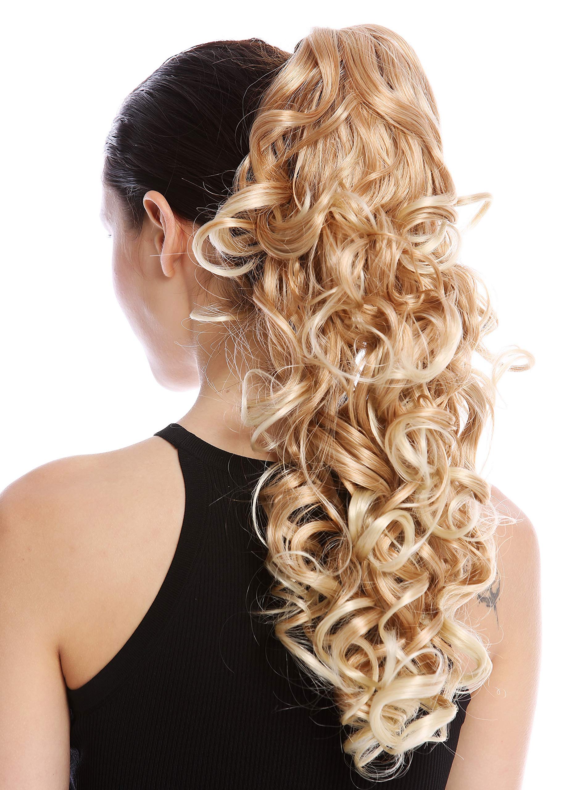 WIG ME UP - N956-V-27CT613 Ponytail Hairpiece Extensions optional Combs & Clamp long voluminous curled curls blond with platinum highlights tips 20inch