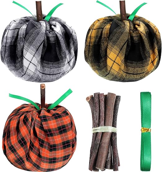 Amazon Com 36 Pieces Halloween Decoration Fabric Buffalo Check Toilet Paper Pumpkins Decor Diy Fall Thanksgiving Decorations For Home Kitchen Classroom Farmhouse Porch Halloween Home Kitchen