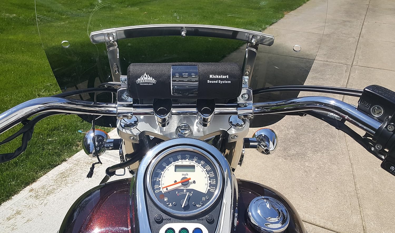 Amazon.com: Kickstart 2.0 Bluetooth MP3 Motorcycle Stereo System with Large  Bar Kit for Cruisers,Weather Cover, Full Harness with Plug, 4.0 GB SD Card,  ...