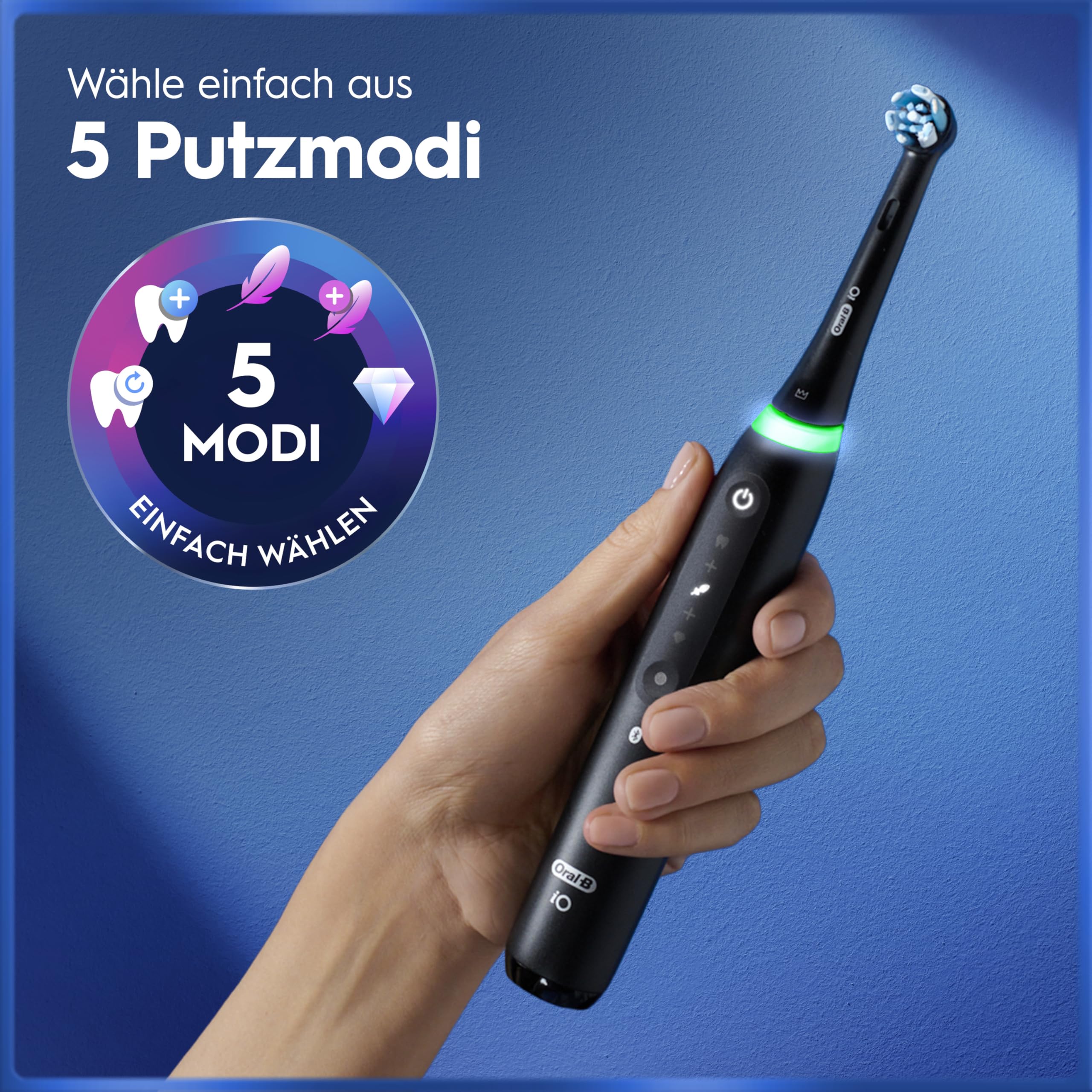 Oral-B iO Series 5 Plus Edition Elektrische Zahnbürste — Electric Toothbrush, Inkl. 3 Aufsteckbürsten und Reise-Etui — 5 Putzmodi für Zahnpflege, Zahnbürste Elektrisch, Designed by Braun, Schwarz 3