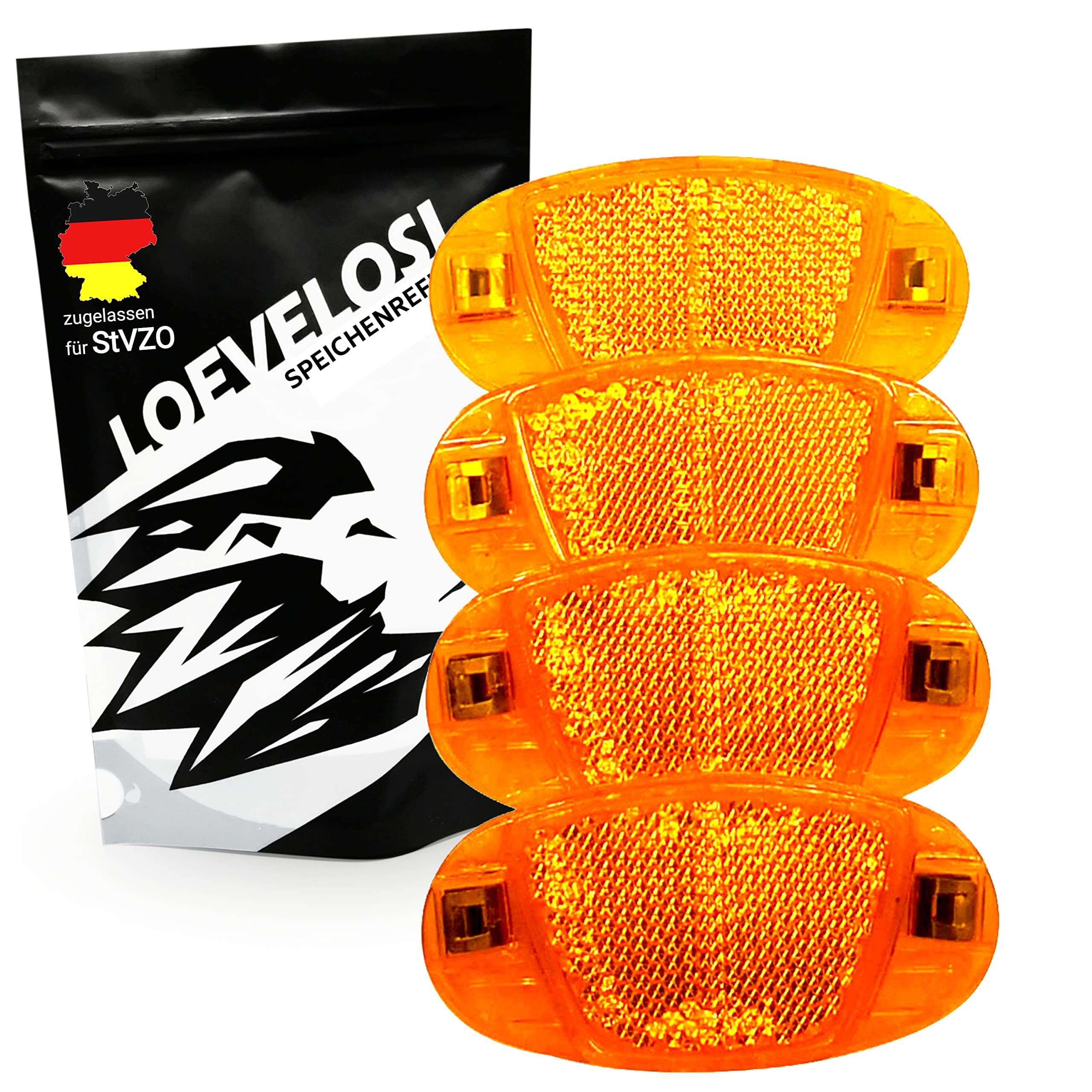 Spoke Reflectors Bicycle Extra Reinforced with Steel Clips Reflectors Bicycle Orange Set of 4 Cat Eyes Bicycle Children with StVZO Certification Mark Spoke Reflector for Road Bike MTB Trekking Bike