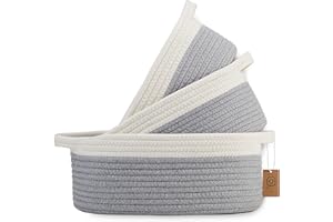 NaturalCozy 3-Piece Oval Storage Basket Set– Soft Natural Rope Woven Baskets for Storage Shelf, Toy, Nursery, Gift, Baby Shower, Pets Cat Dog Bins | Small Basket for Organizing (Off White & Gray)