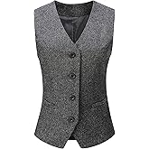 V VOCNI Women's Fully Lined 4 Button V-Neck Economy Dressy Suit Vest Waistcoat