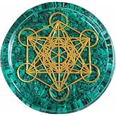 ZZYBIA LARGE 4" Malachite Crystals Metatron's Cube Merkaba Coaster Water Charging Plate Energy Dome