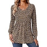 Zeagoo Long Sleeve Shirts for Women Casual V Neck Top Pleated Floral Boho Blouses 2026 Fall Tunics