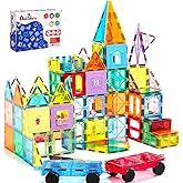 Anbalulu Magnetic Tiles 100PCS with 2 Cars, STEM Educational Building Blocks for Kids Ages 3-9, Magnet Construction Toys Gift for Toddlers