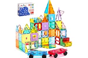 Anbalulu Magnetic Tiles 100PCS with 2 Cars, STEM Educational Building Blocks for Kids Ages 3-9, Magnet Construction Toys Gift for Toddlers