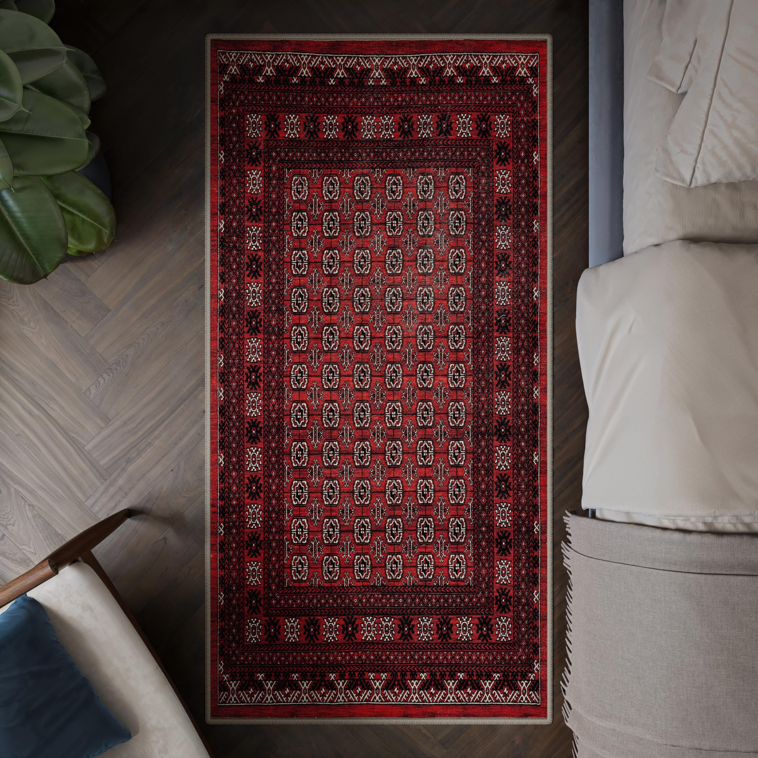 artyrugs Machine Washable Rug, 80x150cm, 75% Recycled Cotton, Short Pile, Non-Slip Backing, Non-Shedding, Suitable for Living Room, Bedroom, Kitchen, Hallway, Office, Dragon Red