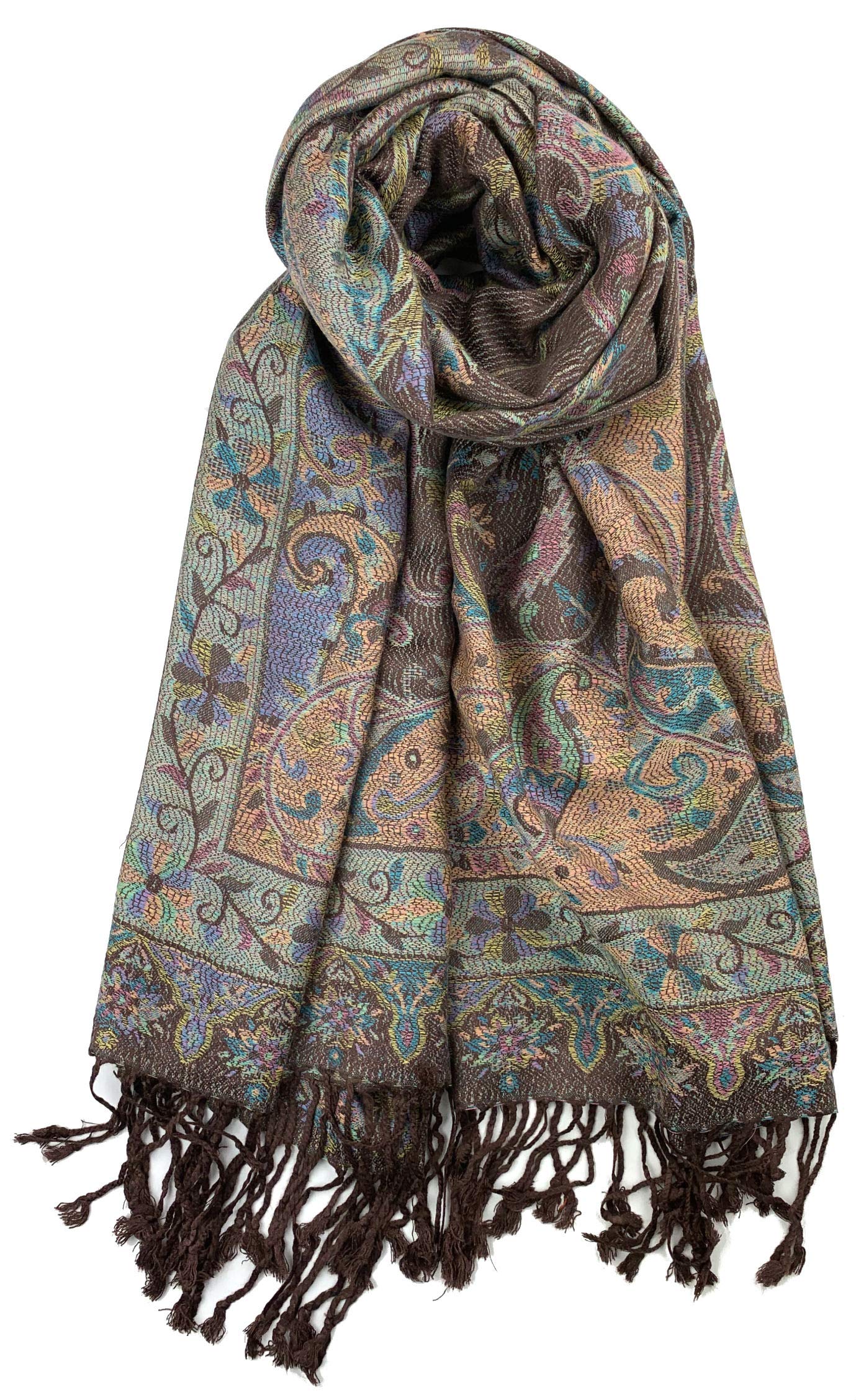 Plum FeathersTapestry Ethnic Jacquard Paisley Pattern Pashmina Scarf