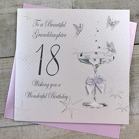 White Cotton Cards Biglietto D Auguri Realizzato A Mano Per 18 Compleanno Della Nipote Da Parte Dei Nonni Colore Bianco Lingua Inglese Amazon It Casa E Cucina