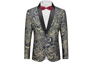YND Men's Floral Tuxedo Jacket, Luxury Embroidered Blazer, Dress Suit with Bow Tie for Wedding Party Prom Dinner