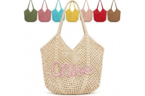MBBEST Crochet Beach Bag for Women, Boho Mesh Knit Tote Purse, Handmade Cotton Summer