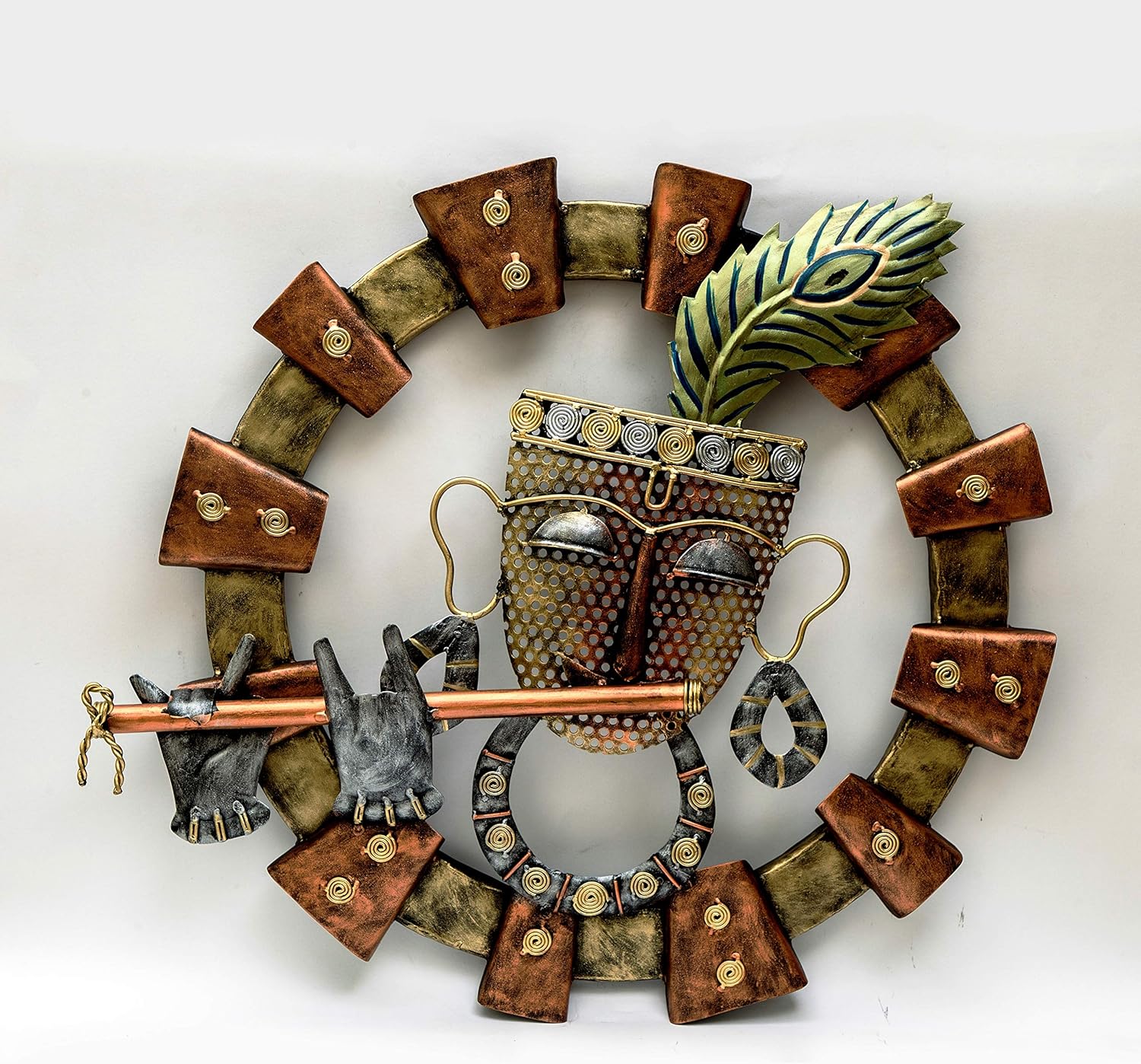 ENRICH Homedecor Metal Lord Krishna Wall Mounted & Hanging Art Decor Krishan Sculpture for Bathroom Decor, Bedroom Decor and Kitchen Wall Decor, Wall Decorations for Living Room Round: Home & Kitchen