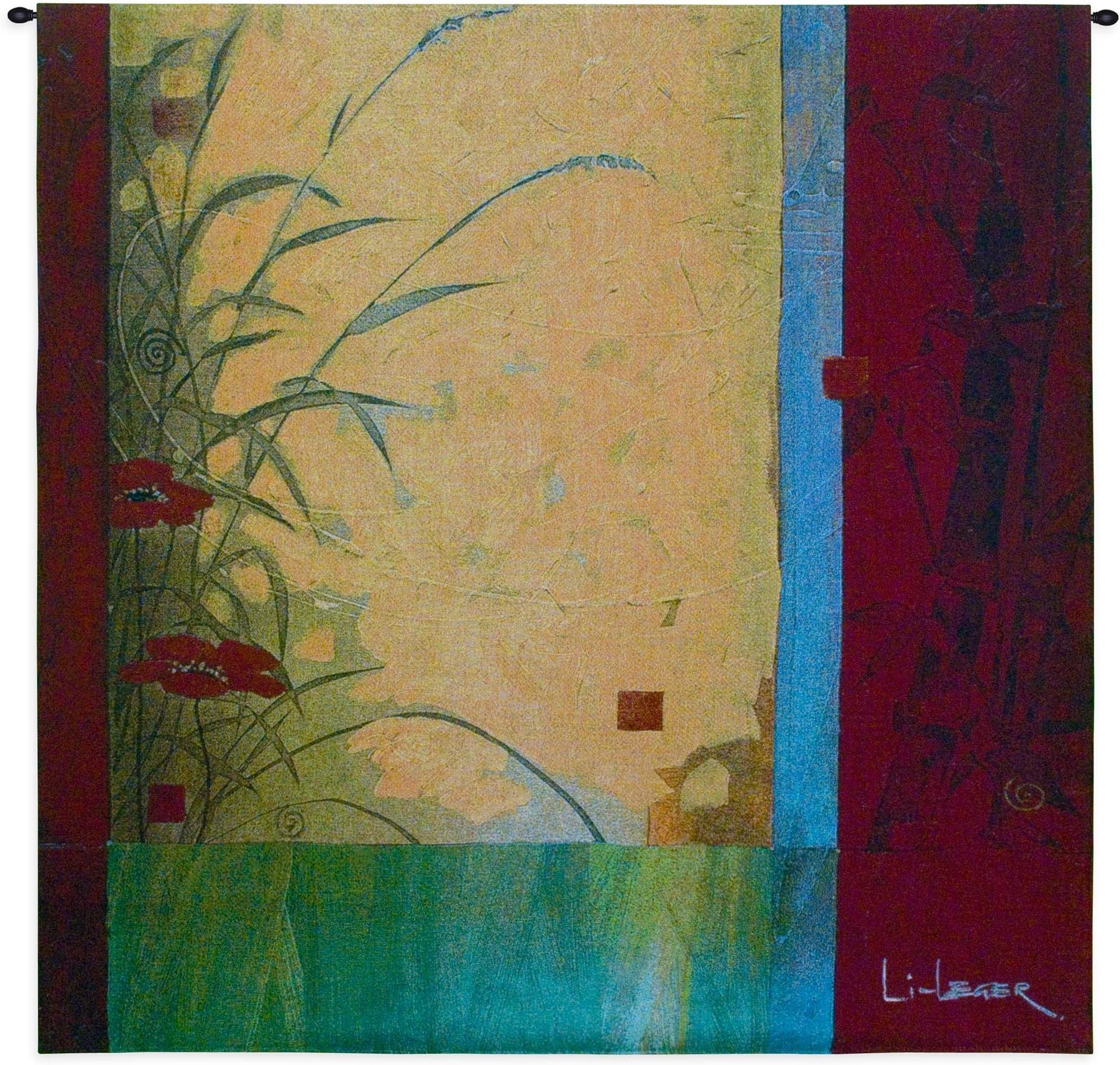 Dancing in The Wind by Don Li-Leger - Woven Tapestry Wall Art Hanging - Abstract Asian Fusion Crimson Poppy Geometry - 100% Cotton USA Size 44x44