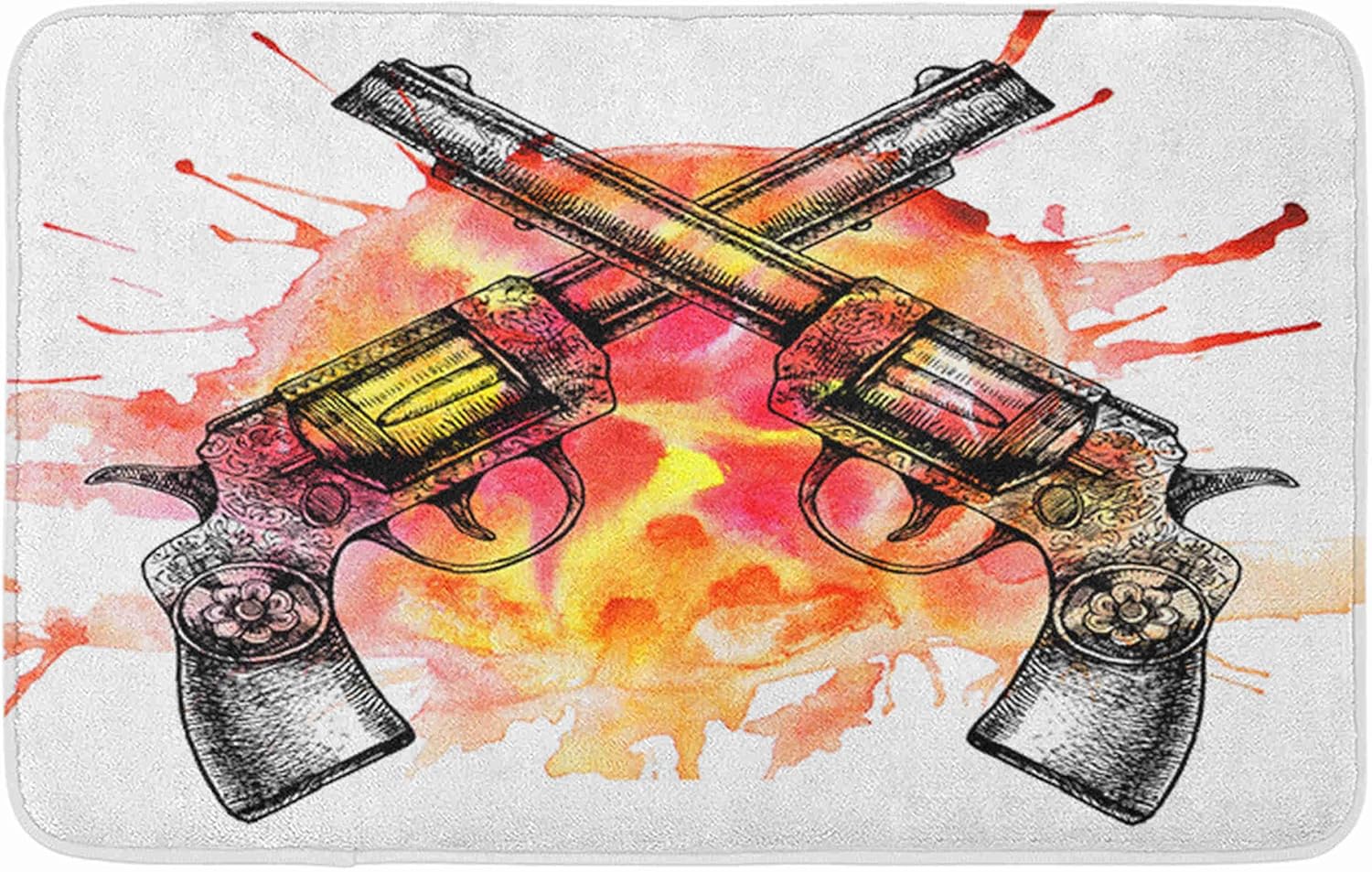 Amazon Com Adowyee Bath Mat Vintage Beautiful Revolvers With Unusual Pattern Raster Two Retro Guns For Your Cozy Bathroom Decor Bath Rug With Non Slip Backing 20 X 30 Kitchen Dining