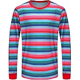Tuoweey Halloween Costume for Men Horror Rainbow Striped Tee Casual Long Sleeve Shirt Tops