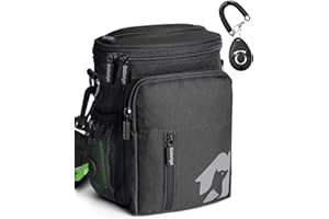 Gobeigo 8 Cup Dog Treat Pouch and Training Clicker, Dog Walking Bag with Phone Holder, Built-in Poop Bag Dispenser, 3 Ways Wearable Pet Fanny Pack for Outdoor Travel (Full Black)