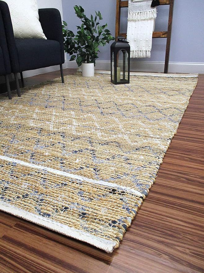 URBAN86 Noah Boho Rug Jute/Denim Rug Geometric Design 4x6