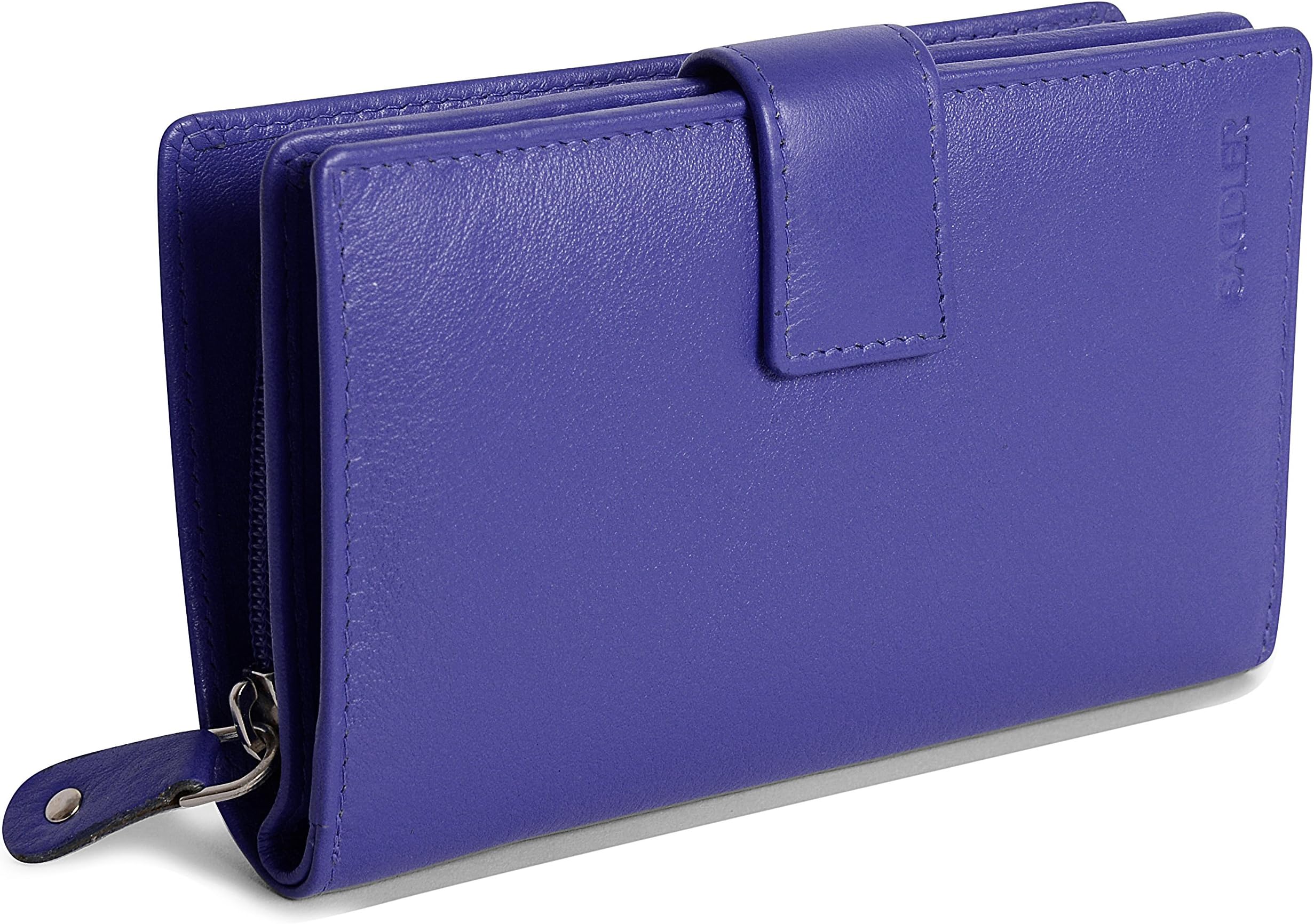 SADDLERWomens Luxurious Bifold RFID Protected Wallet Clutch Zipper Purse | Genuine Leather Ladies Designer High Capacity Credit Card Holder with Large Zipper Coin Purse | Gift Boxed - Purple
