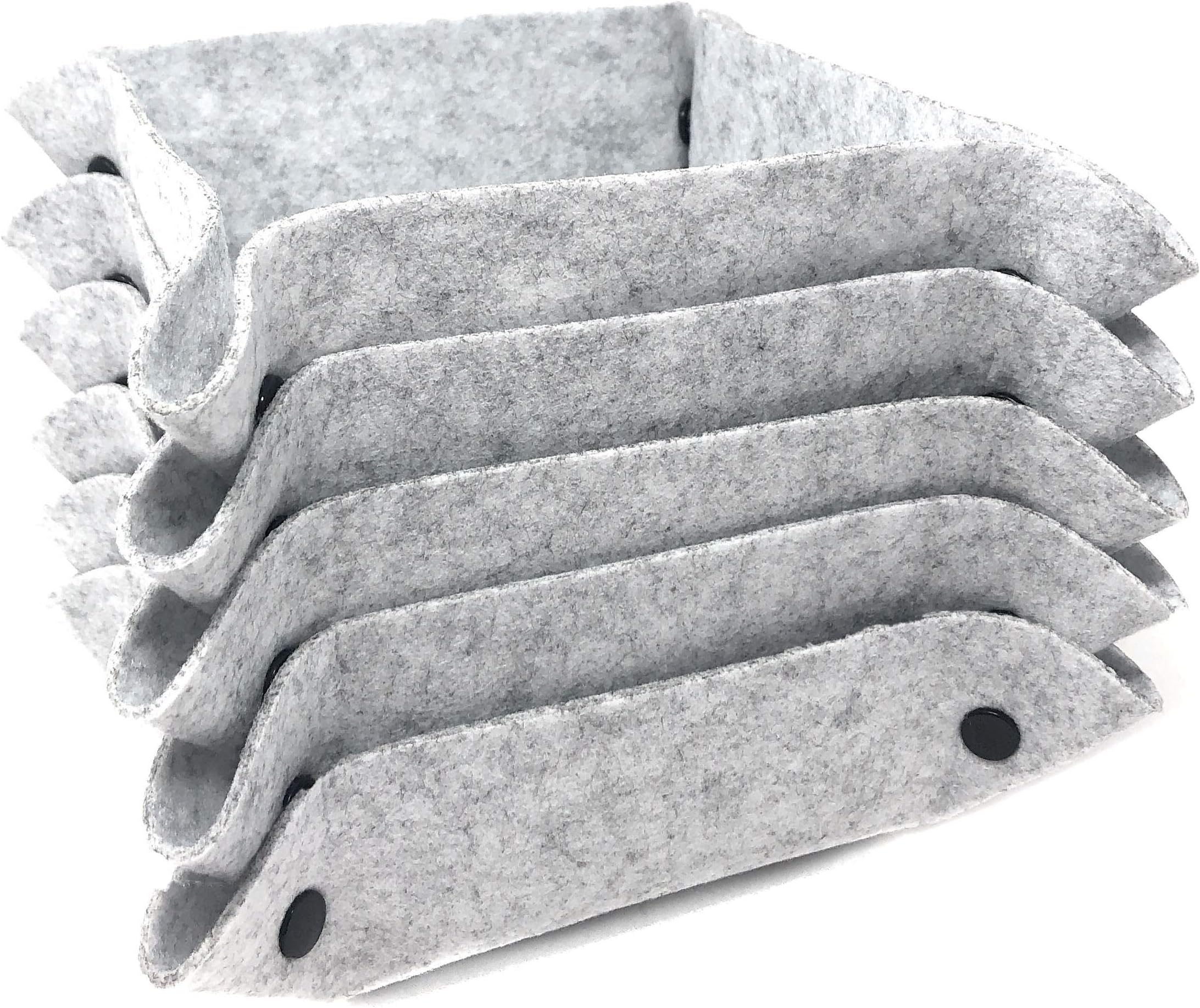 Rusoji 5 Pack Grey Color Felt Desktop Valet Organizer Tray, Bedside Basket Storage with 4 Corner Snaps for Organizing Coin, Jewelry, Key, Home, Office