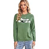 LNYSOTX Sheep Sweater for Women Teenagers Green Crew Neck Knitted Vintage Pullover