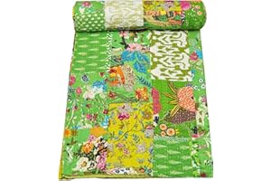 Marubhumi Indian Traditional Pure Cotton Patchwork Quilt, Paisley Print Kantha Quilt Multi Color (Multicolor-29, Queen (90"x 108"))