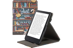 kwmobile Cover Compatible with Kobo Clara 2E / Tolino Shine 4 Case - Stand + Strap - Library Motto Multicolor