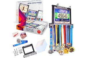 BAZPO Medal Hanger Display with Shelf | Race and Running Medal Hanger Display with Hooks and Sturdy Bar | Trophy Shelf and Medal Display for Wrestling, Soccer, Gymnastics, Dance