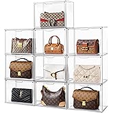 HBlife 10 Pack Purse Storage Organizer for Closet, Large Clear Stackable Handbag Display Case Box with Magnetic Door for Collectibles, Cosmetics, Women Heels and Toys