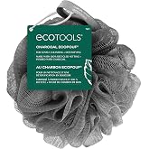 EcoTools Charcoal EcoPouf, Loofah Sponges for Bath and Shower, 6 Count | Bath loofah pack for body cleansing and gentle exfoliation, with soft netting suitable for sensitive skin