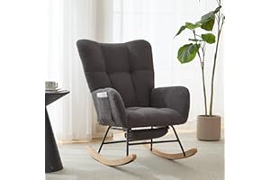 ETCZOYE Nursery Rocking Chair Teddy Upholstered Glider Rocker with Footrest Accent Chair with High Backrest Armchair Comfy Side Pocket Chair for Living Room, Bedroom, Offices (Large Grey)